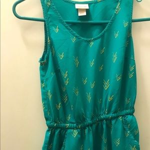 Teal blue and yellow comfortable mid-length dress